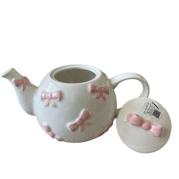 Lang Design Hand Painted Pink Bow Ceramic Teapot New - Picture 3 of 16